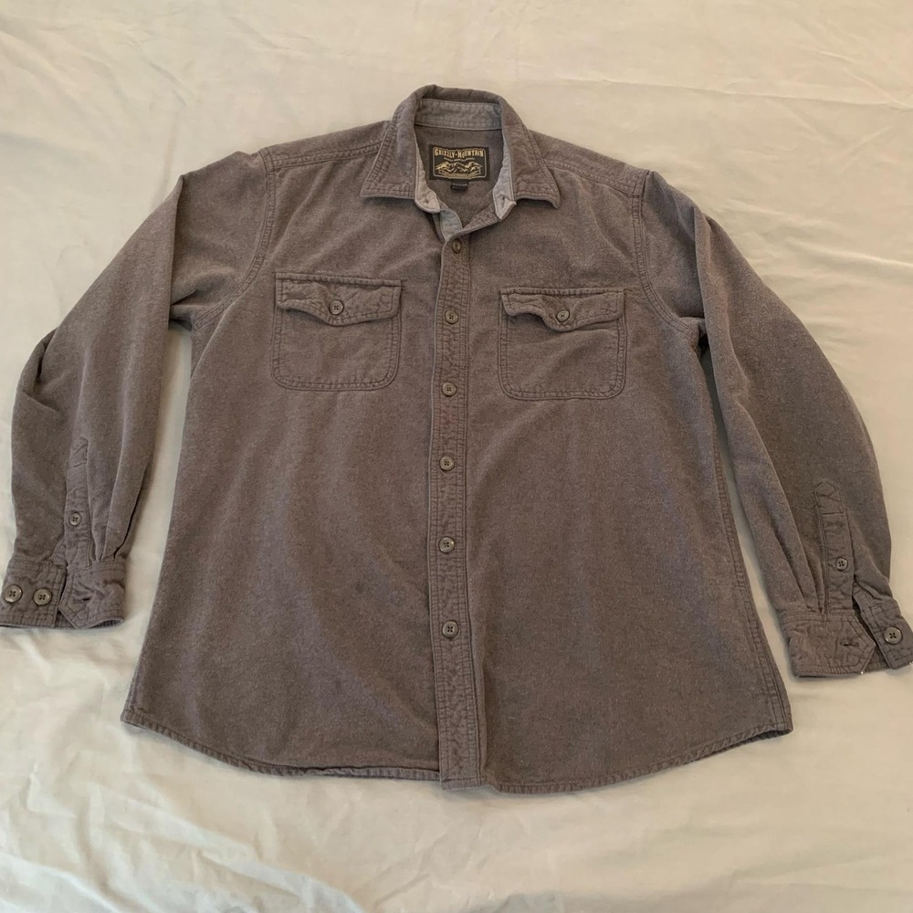 Grizzly Mountain Shirt Mens Large Gray Solid Long Sleeve Flannel Button Front